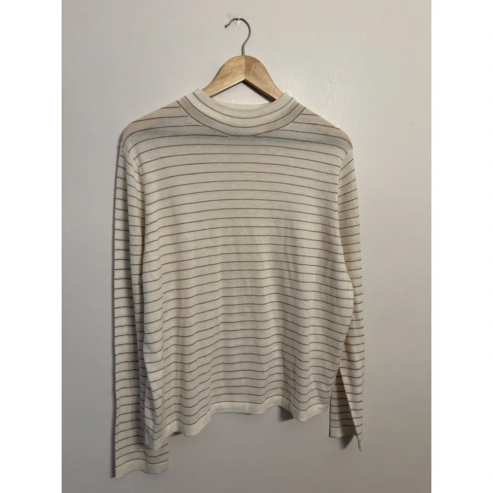 Vince Stripe Mock Neck Wool Cashmere‎ Blend Sweater Off White Size XXXL $245